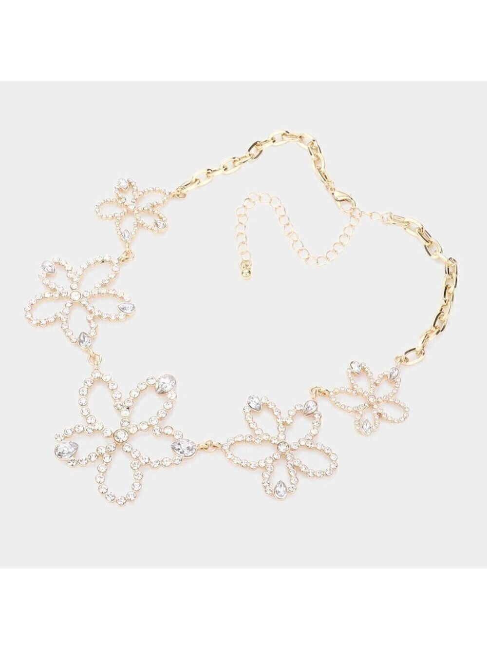 NEW Flower Crystal Golden Necklace Set Y2K